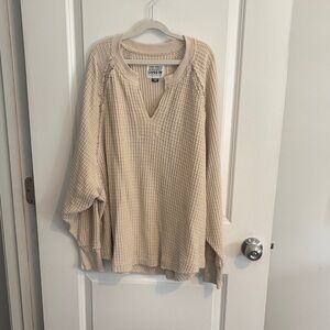American Eagle Outfitters Cream Waffle Knit Top